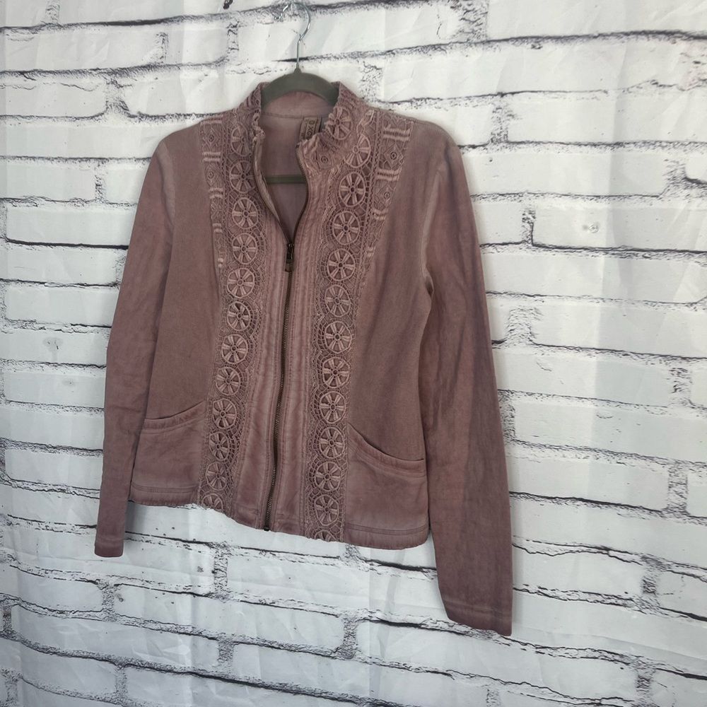 XCVI Embroidered Zip Jacket Women’s S Dusty Rose Cotton Blend Boho Lace Preppy - Picture 8 of 14